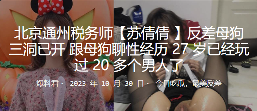 北京通州税务师“苏倩倩 ”反差母狗三洞已开，跟母狗聊性经历27岁已经玩过20多个男人了